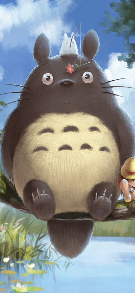 Totoro and its little friend phone wallpaper