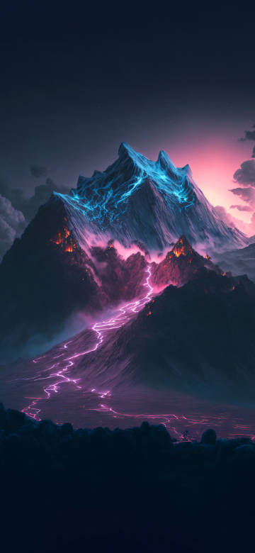 Stunning Glowing Lava Flow Through Majestic Peaks 4K Wallpaper