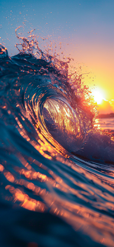 Golden Sunset Ocean Wave Close Up 4K Wallpaper
