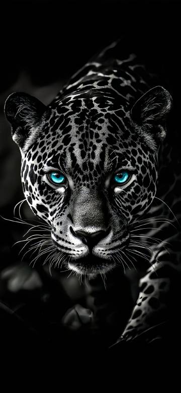 Black Jaguar With Glowing Blue Eyes 4K Wallpaper