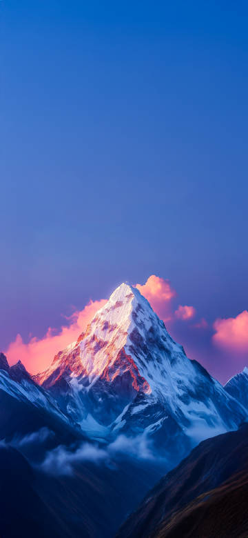 Majestic Snow Mountain Peak With Pink Clouds 4K