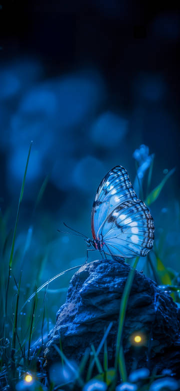 Blue Butterfly on Stone 4K UHD Wallpaper