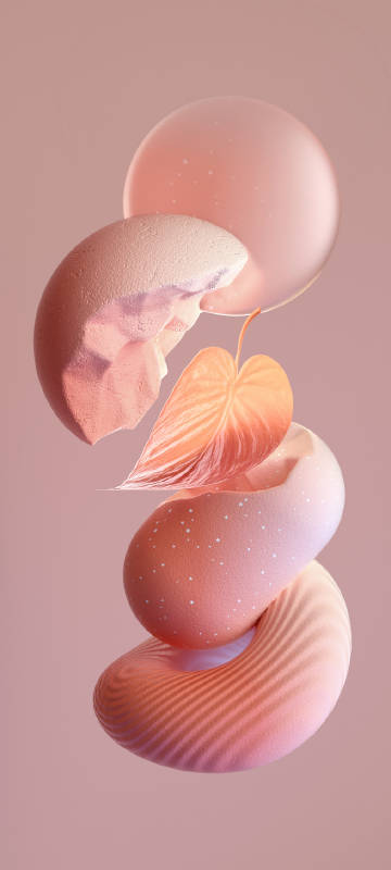 Stones and a Leaf Floating on a Pink Background Wallpaper