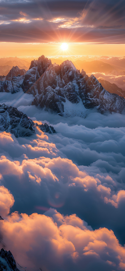 Stunning View of Snowy Peaks and Clouds at Sunset 4K Wallpaper