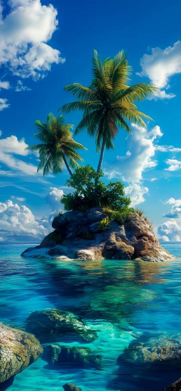 Beautiful Palm Trees on Blue Ocean 4K Phone Wallpaper