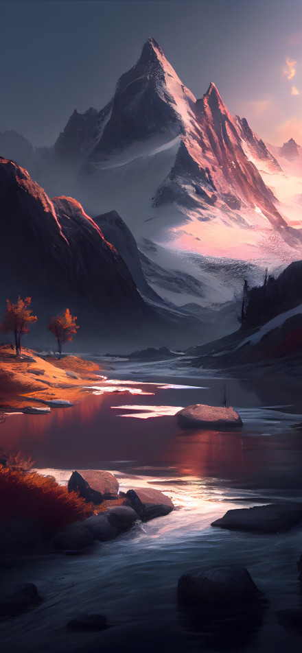 Mystic Mountain Sunset Fantasy Landscape Wallpaper