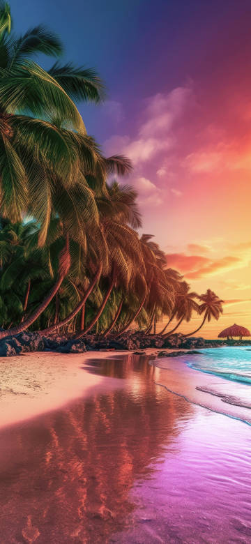 Dreamy Tropical Sunset Beach With Palm Trees 4K