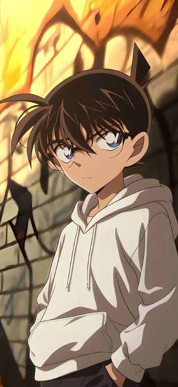 Detective Conan in White Hoodie 4K Phone Wallpaper