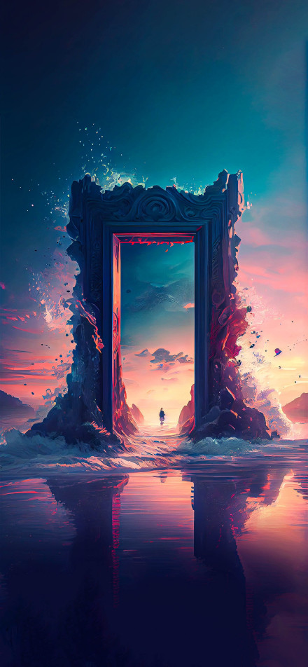 Mystical Gateway With Sunset Glow 4K Phone Wallpaper