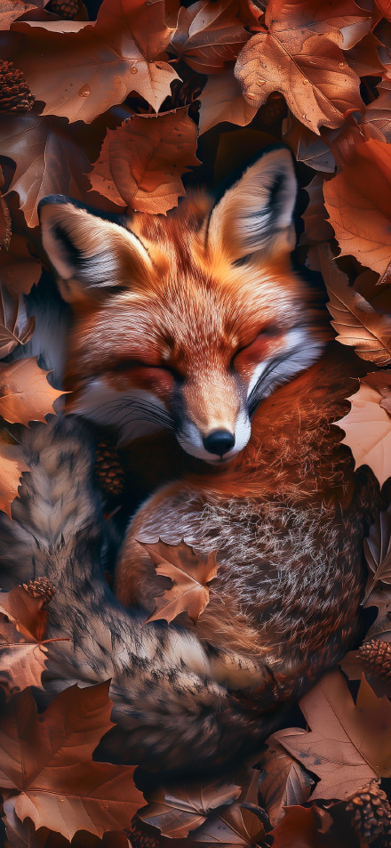 Fox Resting in Autumn Leaves 4K UHD Wallpaper