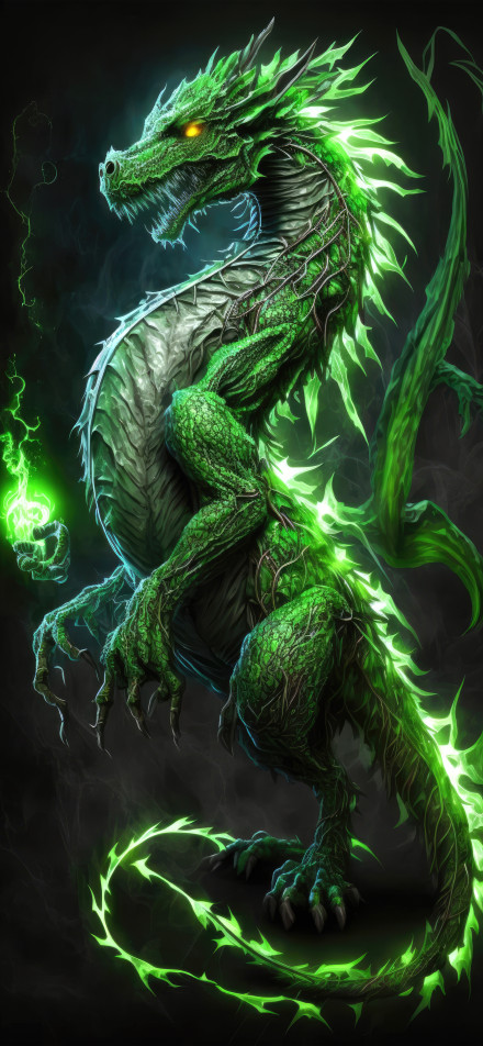 Green Flame Dragon in Dark Fantasy 4K Phone Wallpaper