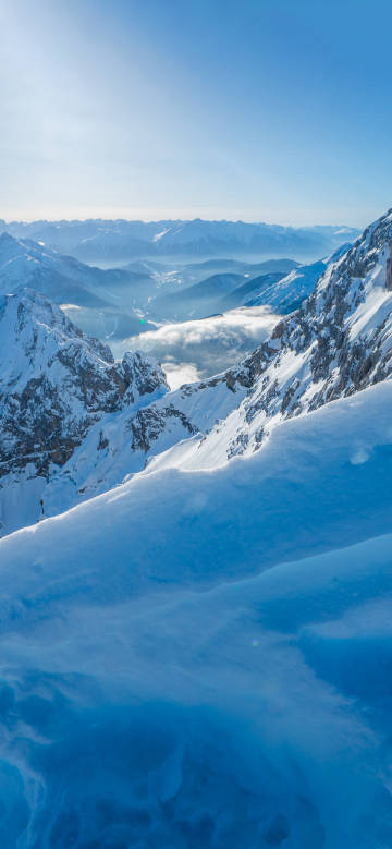 Snow mountain scenery phone wallpaper, 4K, blue sky, beautiful