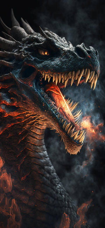Fierce Fire Breathing Dragon Head Close Up 7K