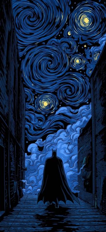 Van Gogh Style Batman Phone Wallpaper