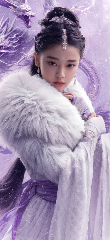 Fantasy Girl With A Giant Purple Dragon 4K Wallpaper