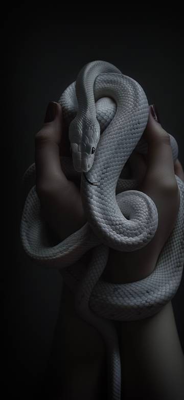 Hands Holding a White Snake