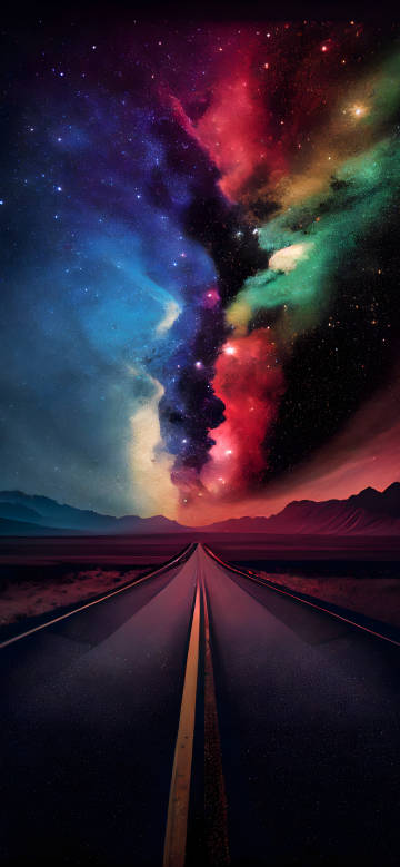 Neon Space Road Phone Wallpaper