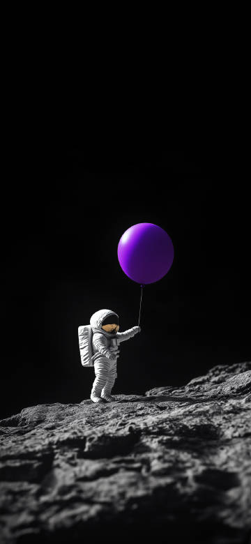 Minimalist Astronaut Holding Purple Balloon 4K Wallpaper