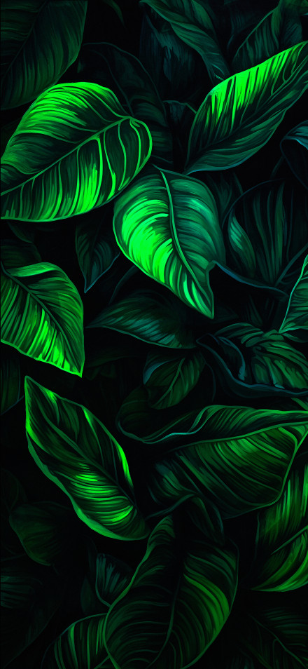 Leaf Texture with Glowing Green Highlights 4K UHD Wallpaper