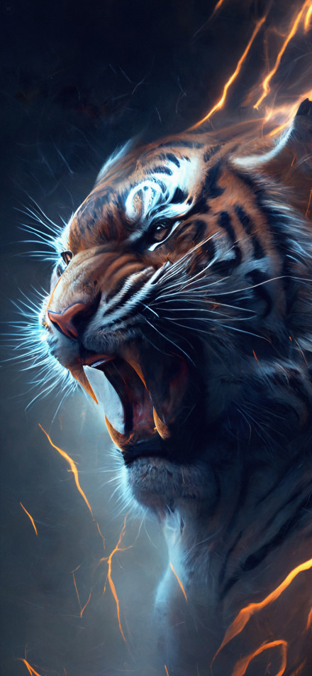 Roaring Tiger Surrounded By Lightning 4K Phone Wallpaper