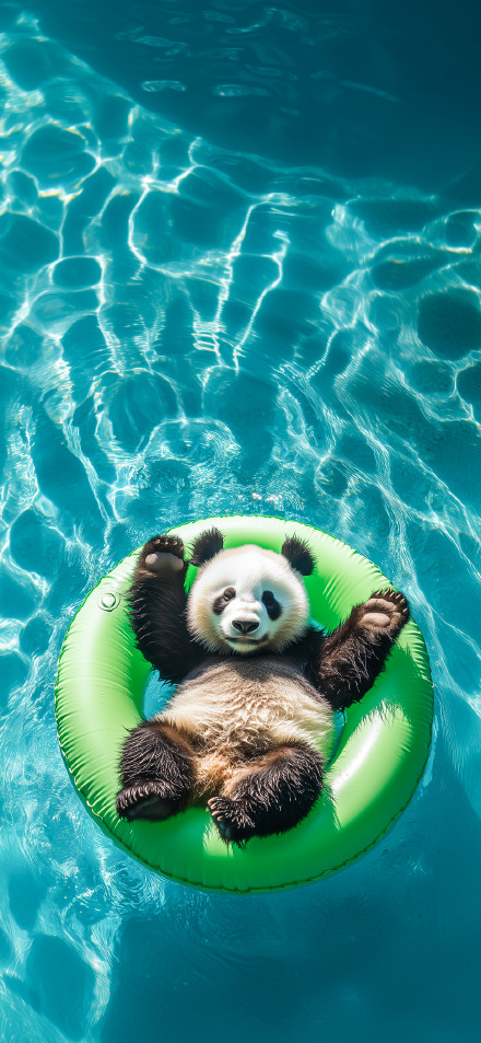 Cute Giant Panda Floating In Swimming Pool 4K