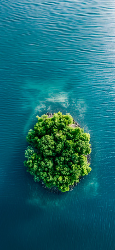 Aerial View of Green Island in Blue Water 4K