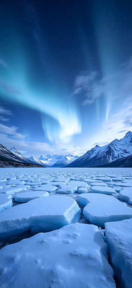 Magnificent Aurora over a Frozen Mountain Lake 4K Wallpaper