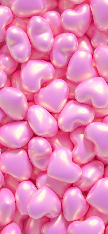 Glossy Heart-Shaped Pink Decorations HD Wallpaper