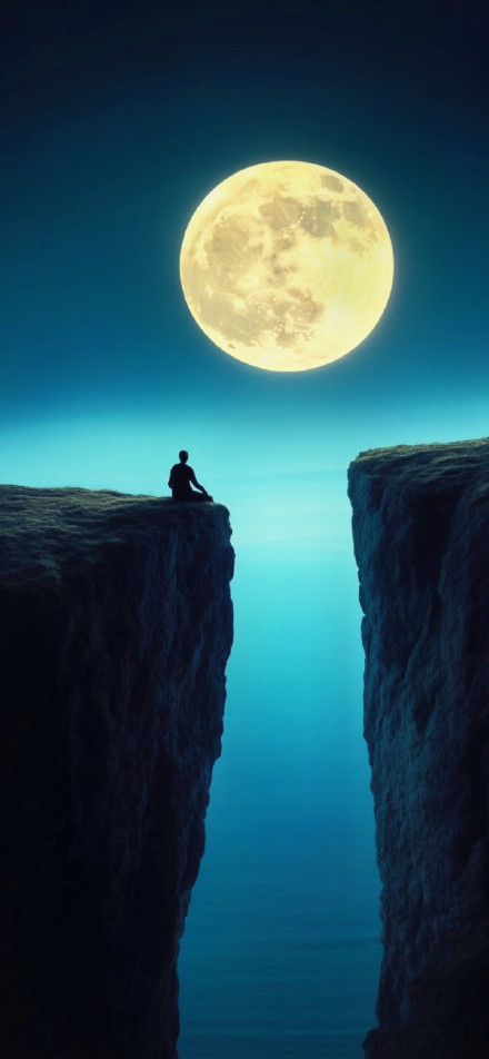 A person sitting on the edge of a cliff meditating phone wallpaper