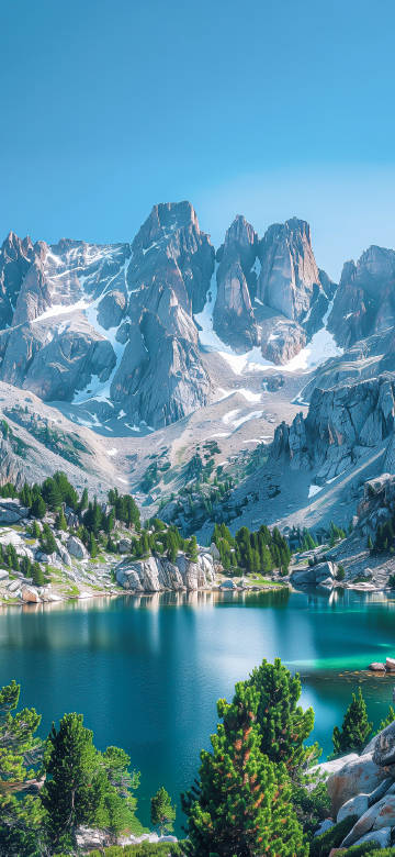 Majestic High Sierra Granite Peaks and Alpine Lake 4K Wallpaper