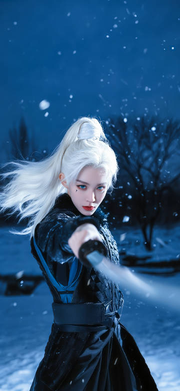 Cool White Haired Female Warrior Sword 4K Wallpaper