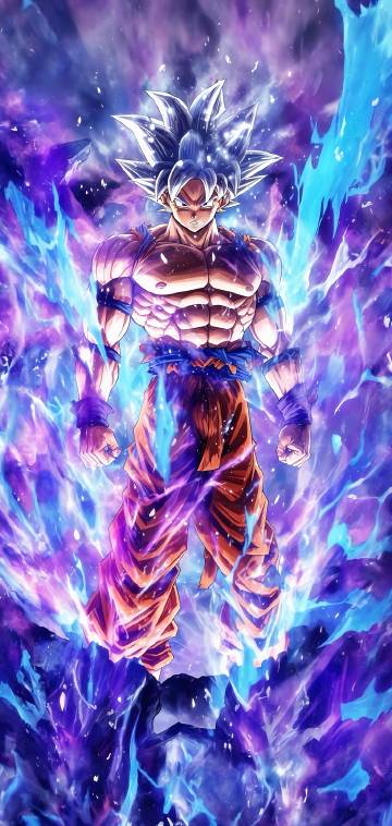 Goku Surrounded by Fiery Aura and Explosive Energy HD Wallpaper
