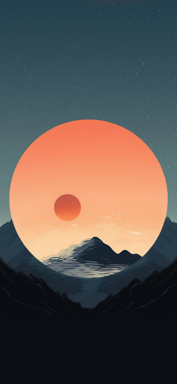 Minimalist Mountain Landscape with Glowing Orange Sun 4K Wallpaper