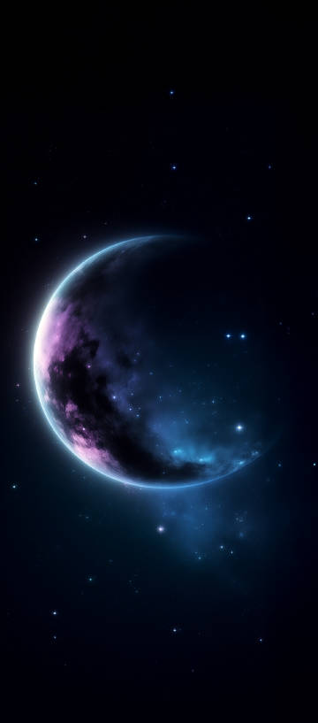 Purple Crescent Moon and Blue Starry Sky 4K Wallpaper