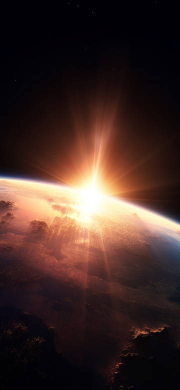 The Sun Rising Over Planet Earth from Space 4K Phone Wallpaper