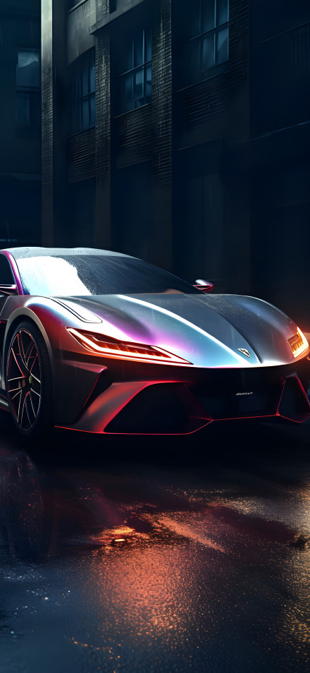 Futuristic Sports Car in Urban Nightscape 4K UHD Wallpaper