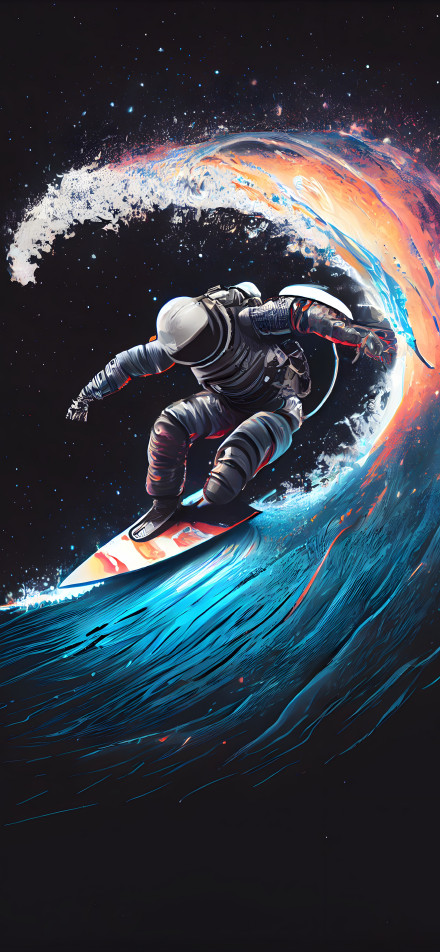 Astronaut Surfing Cosmic Wave Wallpaper