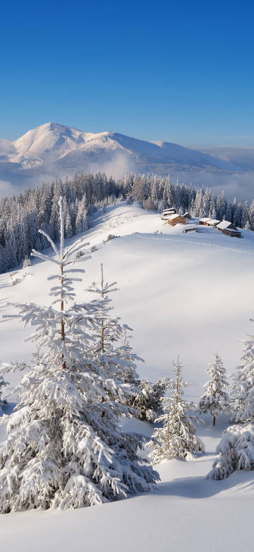 Winter snowy mountain landscape wallpaper