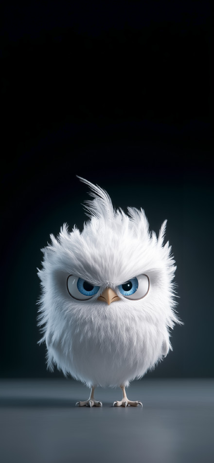 Cute Fluffy Bird with Fierce Expression 4K Phone Wallpaper
