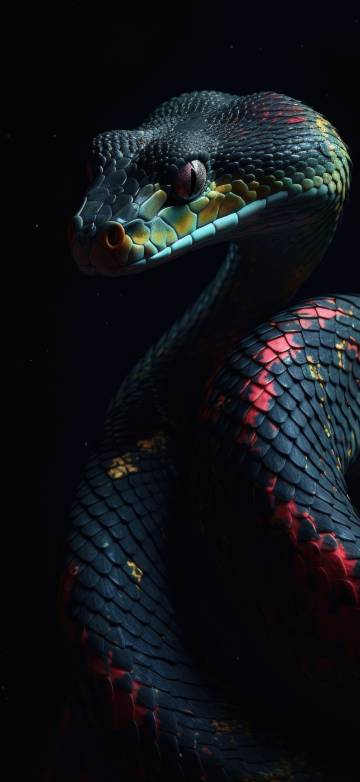 Colorful Snake Close-Up in the Dark 4K Wallpaper
