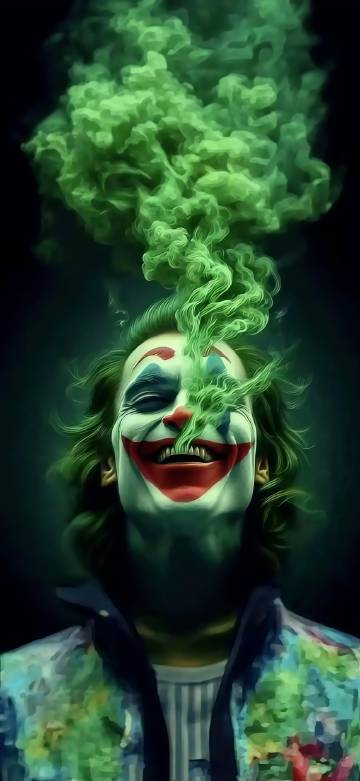 Joker exhaled thick green smoke phone wallpaper