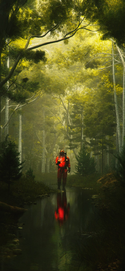 Explorers in the green forest phone wallpaper