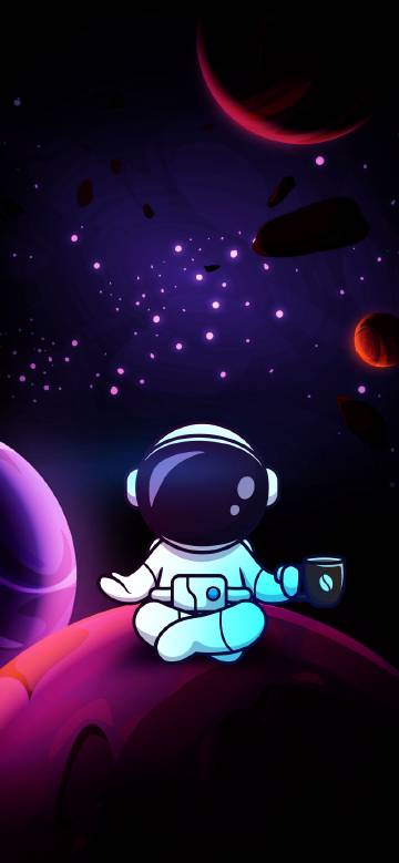 Cute Astronaut Drinking Coffee In Space