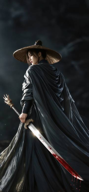 Mysterious Wuxia Female Assassin With Bloody Sword 4K Wallpaper