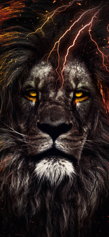 Fantasy Lightning Lion Phone Wallpaper 4K