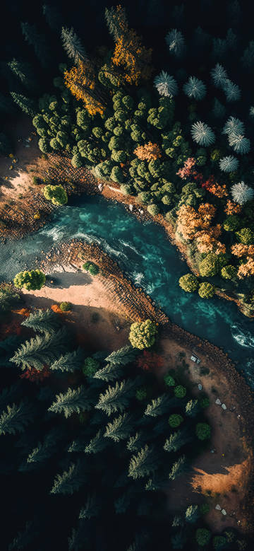 Colorful Forest and River Aerial View 4K Phone Wallpaper