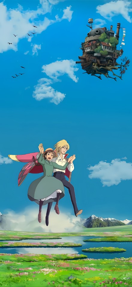 Howl's Moving Castle wallpaper, Sophie and Howl flying in the sky