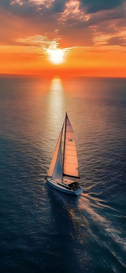 Sunset Sailing Yacht Ocean Phone Wallpaper