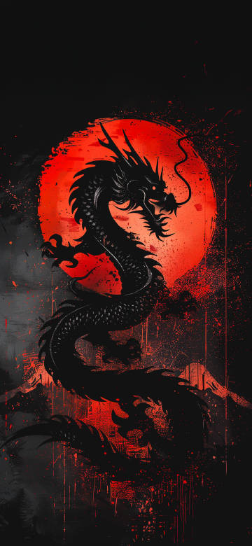 Stunning Dragon in Front of a Red Moon 4K Wallpaper