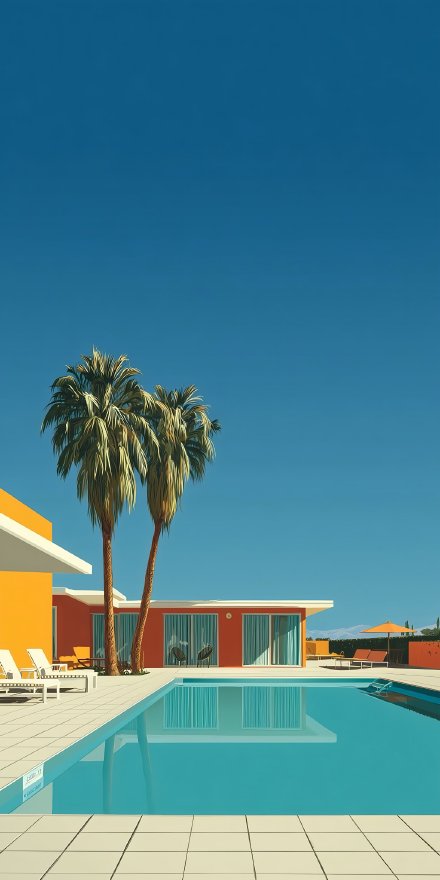 Palm Trees and Pool Under a Clear Blue Sky 4K Wallpaper